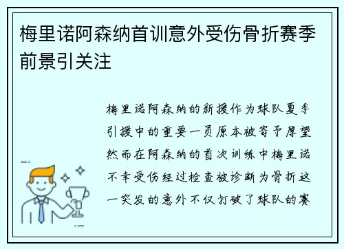 梅里诺阿森纳首训意外受伤骨折赛季前景引关注 梅里诺阿森纳首训意外受伤骨折赛季前景引关注